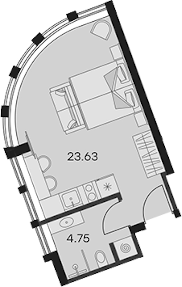 Квартира студия 28.38 м², 15/15 эт., Апарт-отель «Апарт-отель 25-7 Заневский»
